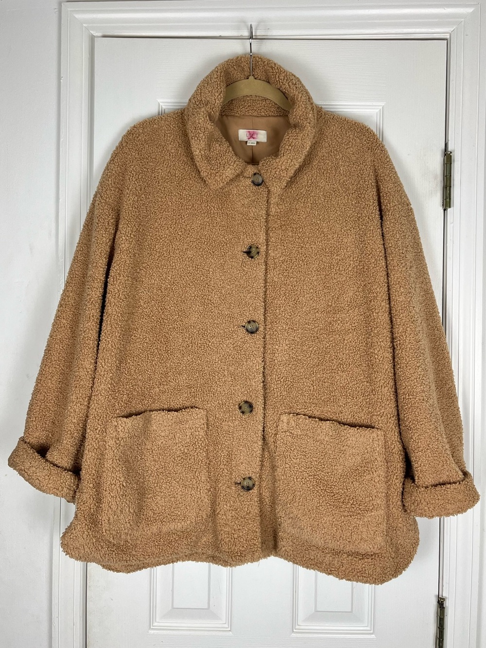 Loft Sherpa Fleece Teddy Coat Jacket Button Front Sz XL Camel Brown
